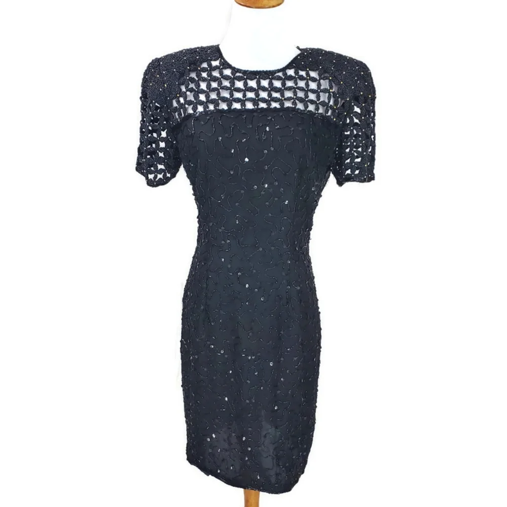 Vintage 100% Silk Robert Anthony Beaded Great Gatsby Inspired Cocktail Dress - Picture 1 of 15